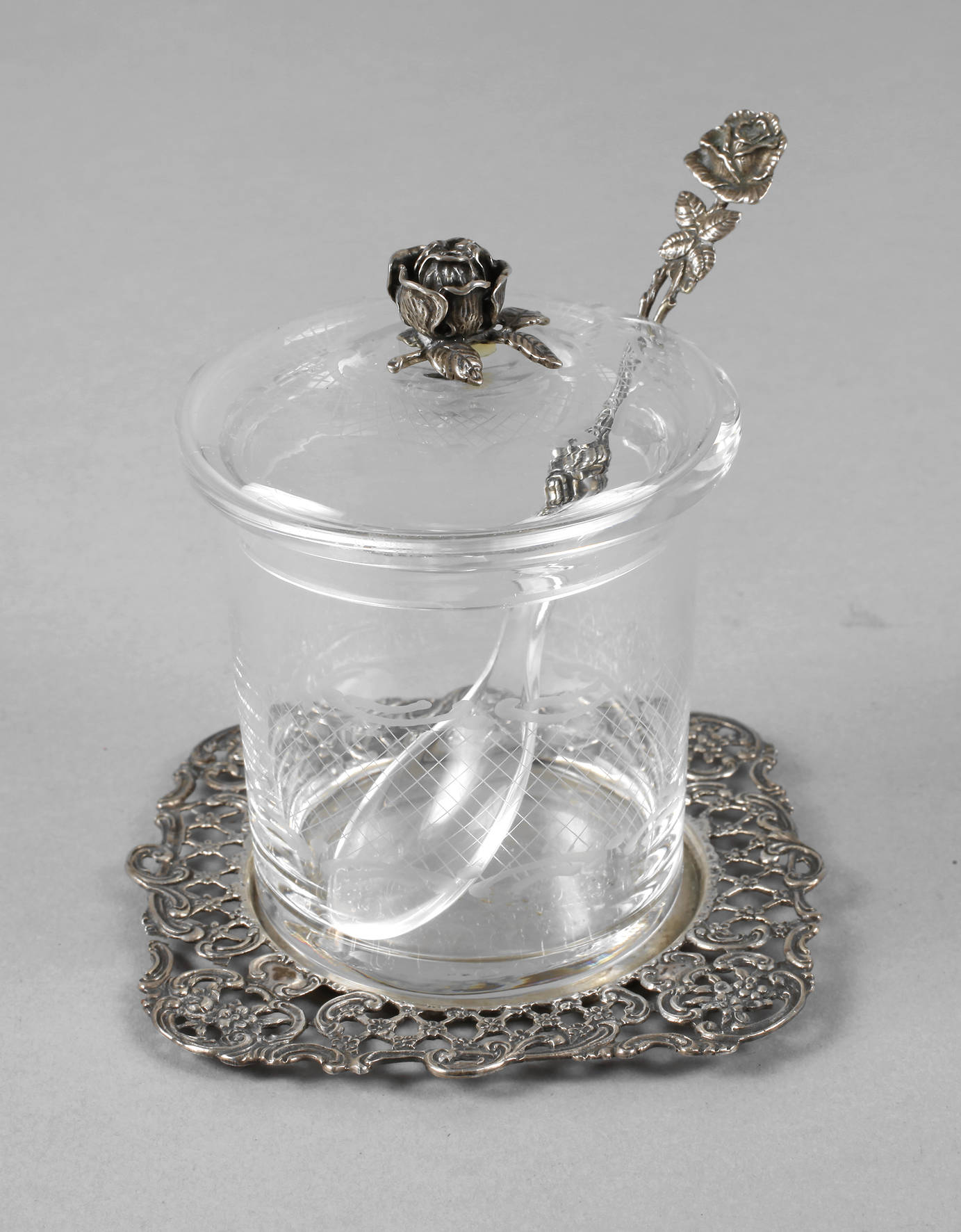 Marmeladenglas Silber ”Hildesheimer Rose”
