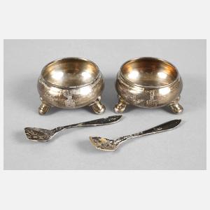 Silber zwei Gewürzschälchen mit Löffeln