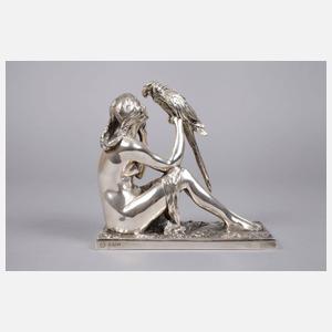 Bruno Zach, sitzender weiblicher Akt mit Papagei