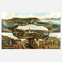 E. Staufer, Erinnerungsblatt mit vier Stadtansichten111