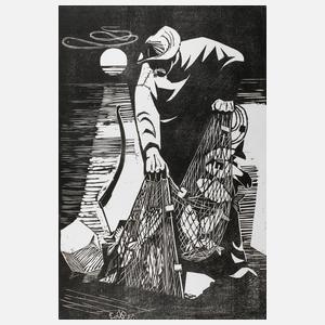 Eduard Bischoff,  Fischer bei der Arbeit