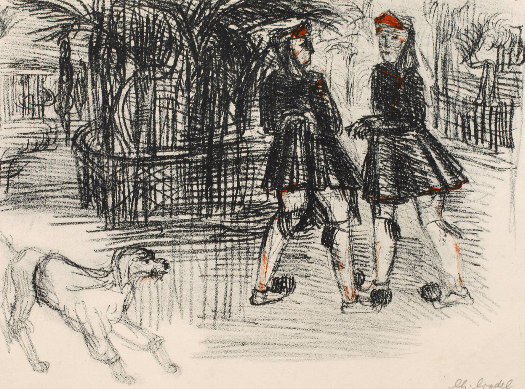 Prof. Charles Crodel, griechische Straßenszene mit Hund