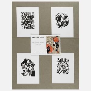 Hannah Höch, vier Holzschnitte und eine Einladungskarte