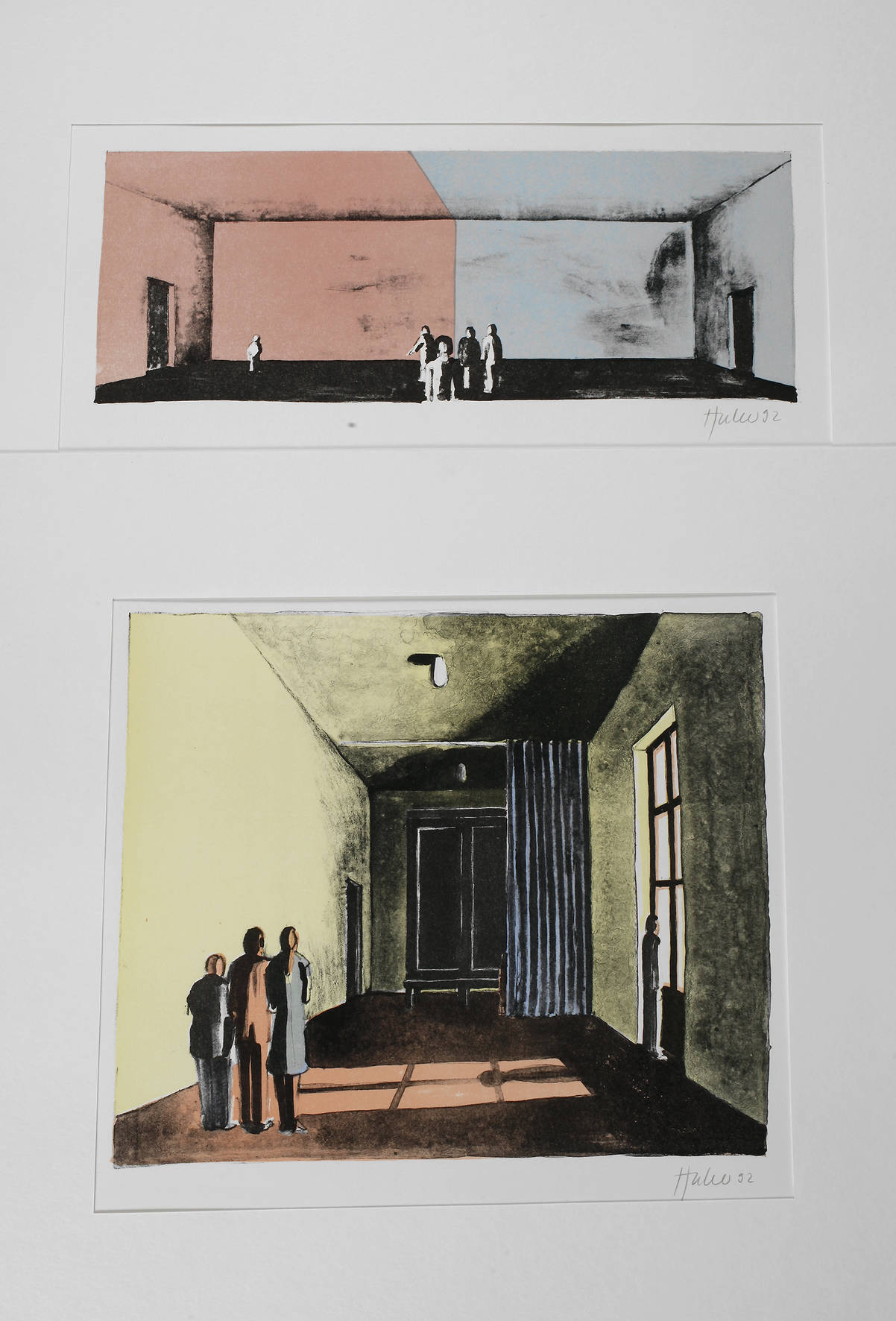 Thomas Huber, Zwei Farblithografien ”Besucher”