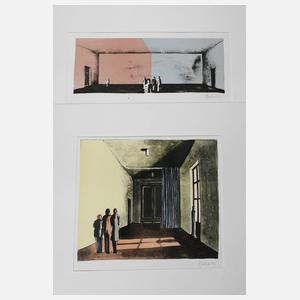 Thomas Huber, Zwei Farblithografien ”Besucher”