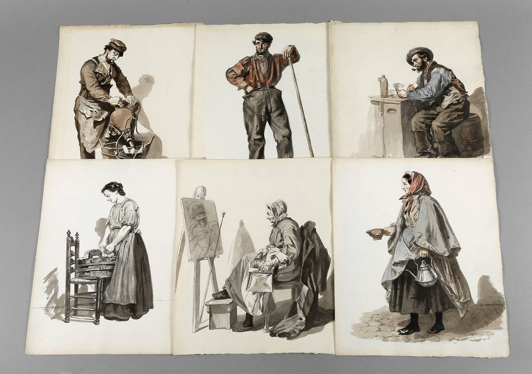 August Allebé , attr., sechs Genredarstellungen