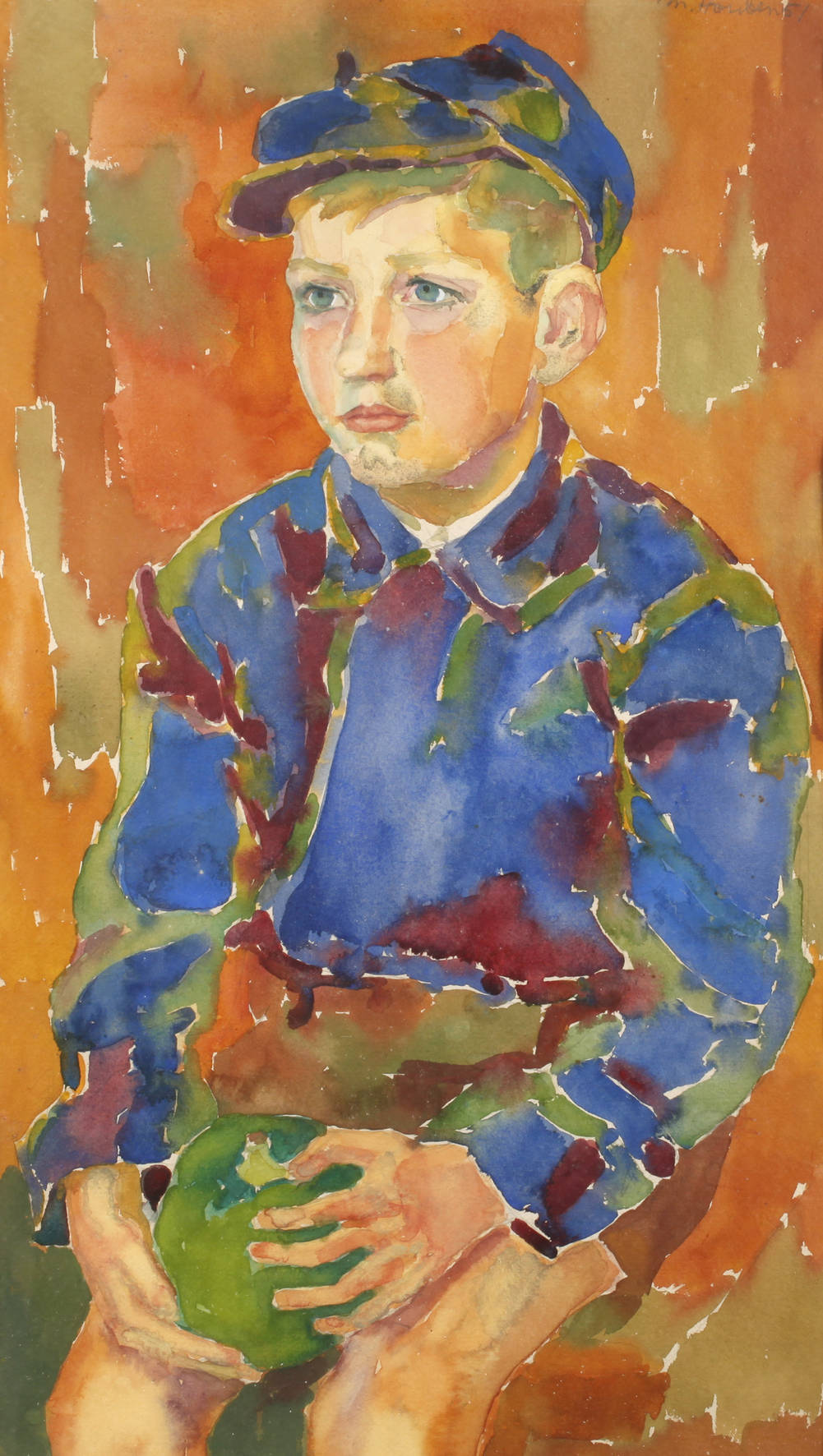M. Houben, sitzender Junge mit Melone