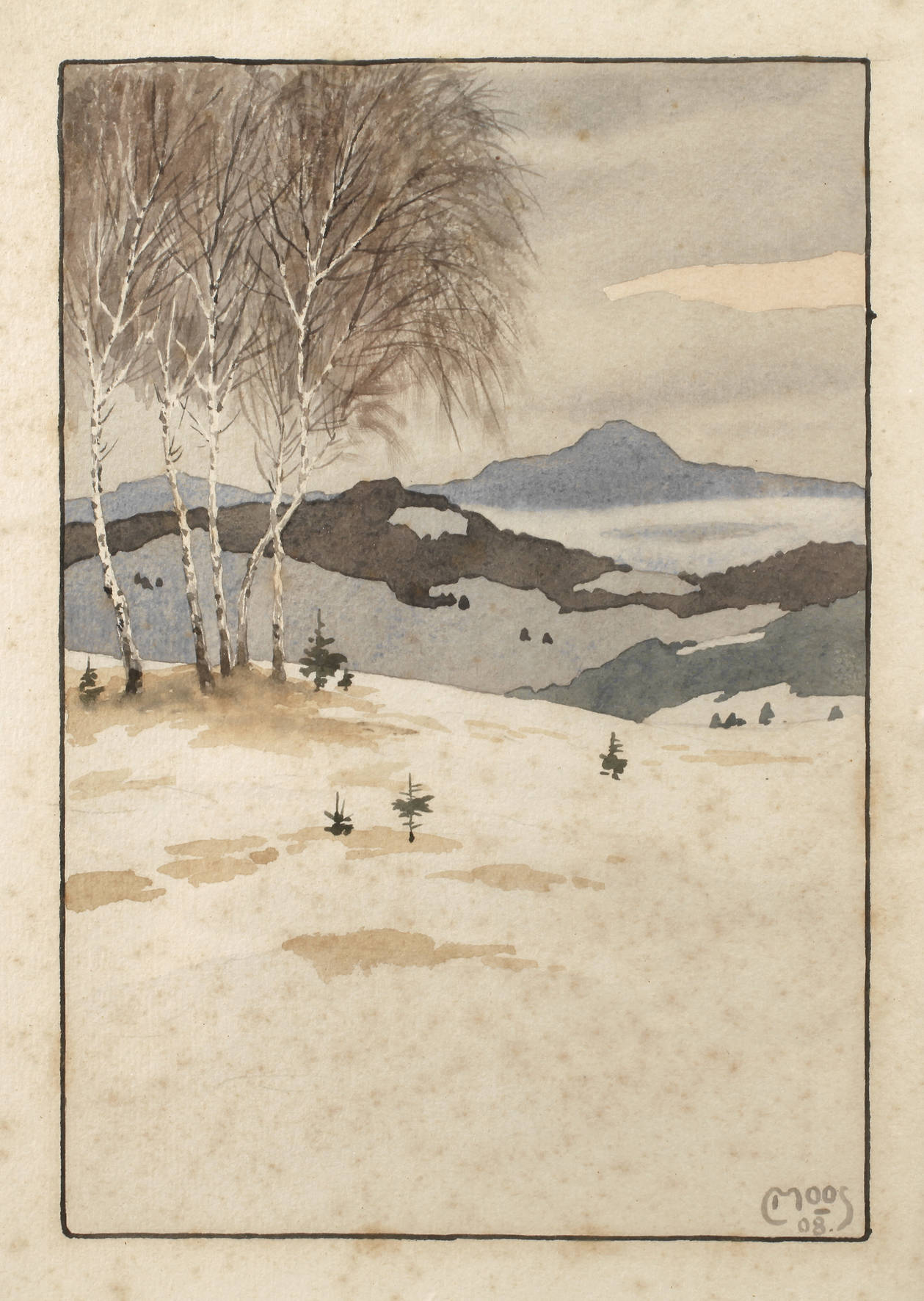 Ludwig Moos, attr., Winterlandschaft mit Birken