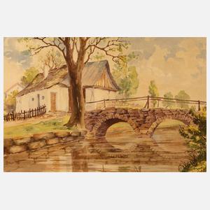 Bachlandschaft mit Brücke