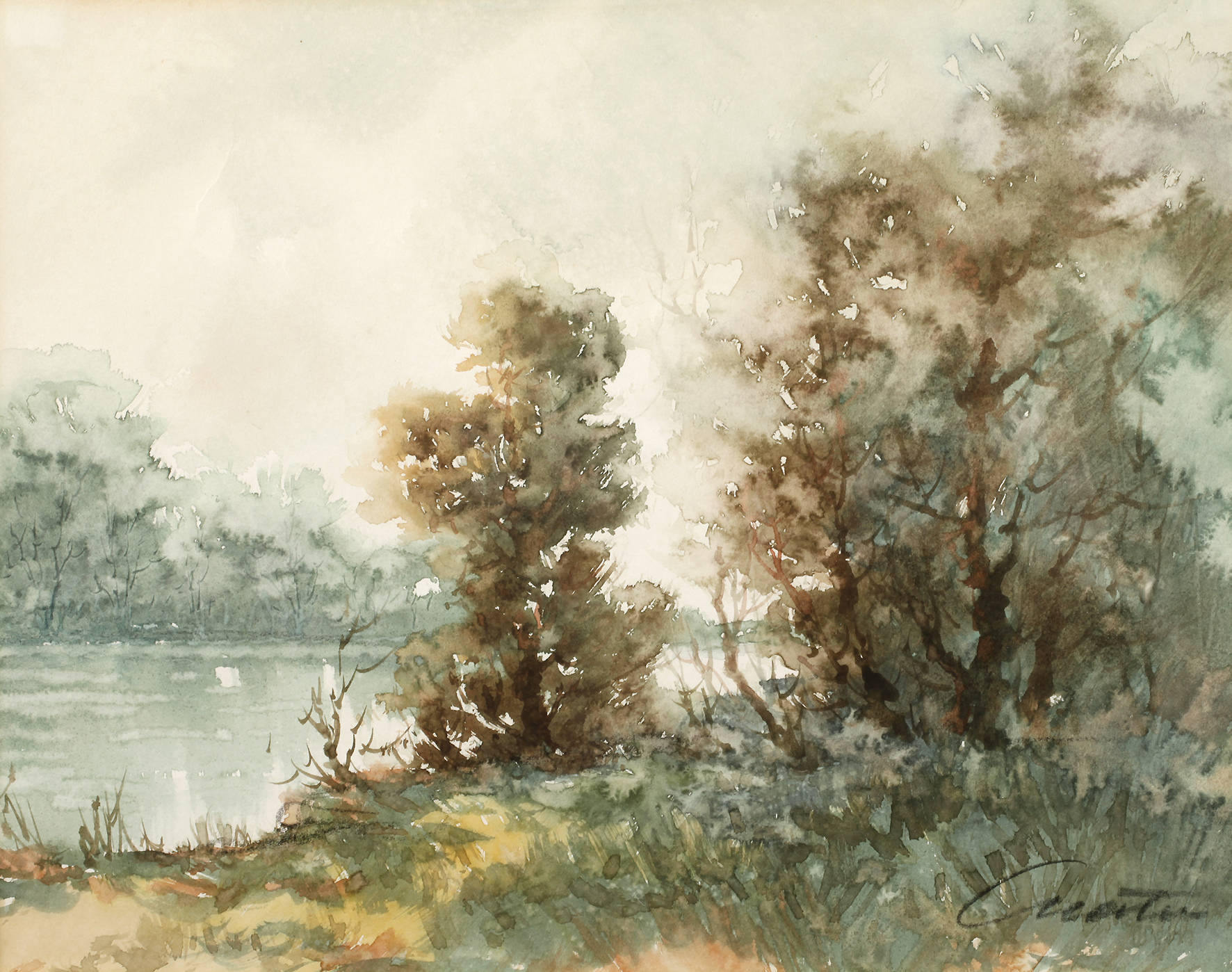 Claudine Natier, sommerliche Seeuferlandschaft