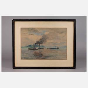 Richard Eschke, Flusslandschaft mit Raddampfer