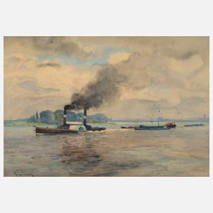 Richard Eschke, Flusslandschaft mit Raddampfer