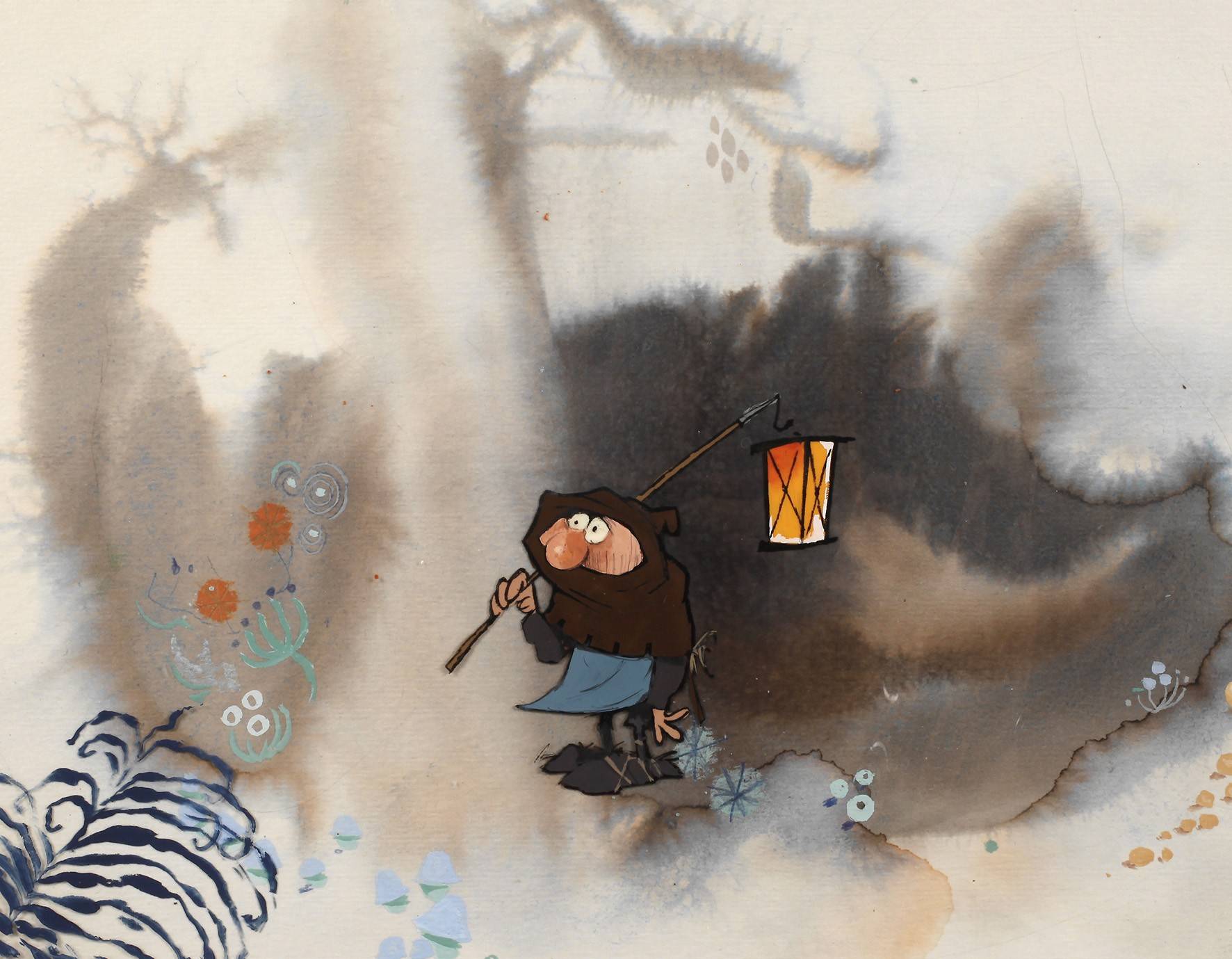 Trickfilmszene, Männchen mit Laterne