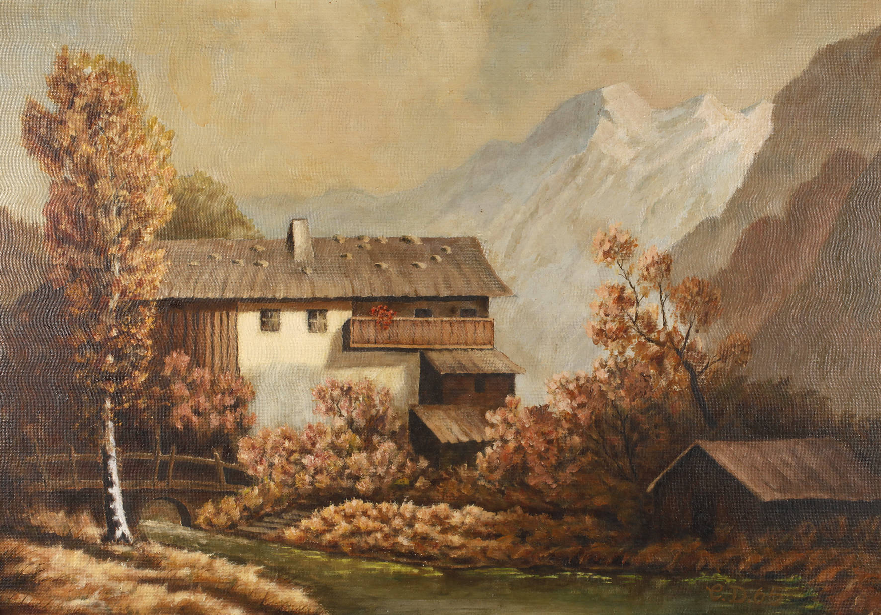 E. Dietzsch, Alm in Hochgebirgslandschaft