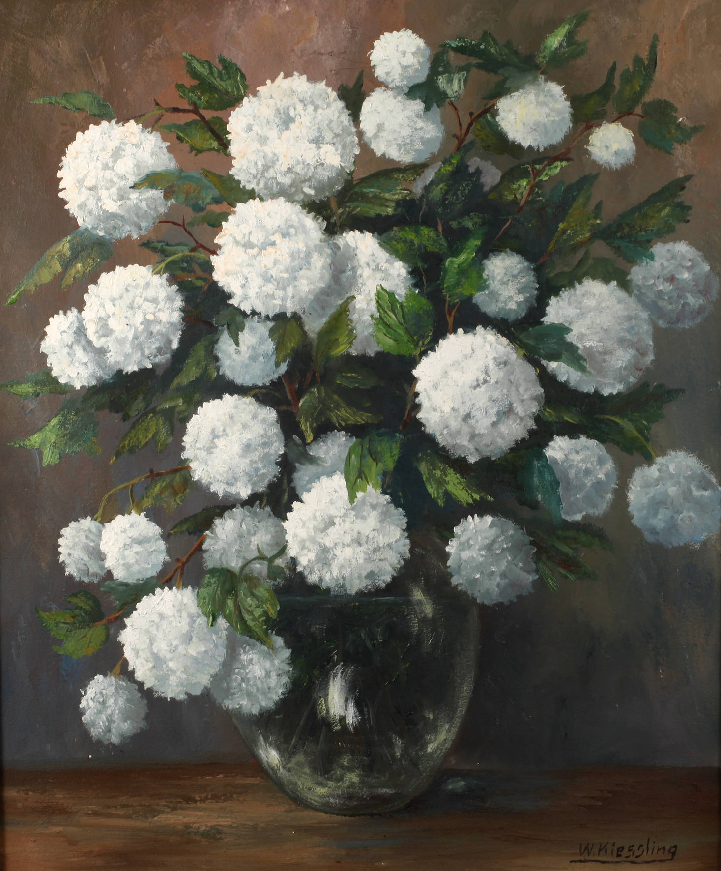 W. Kiessling, Schneeballblumen in Glasvase