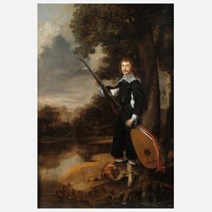 Junger Mann mit Theorbe am See