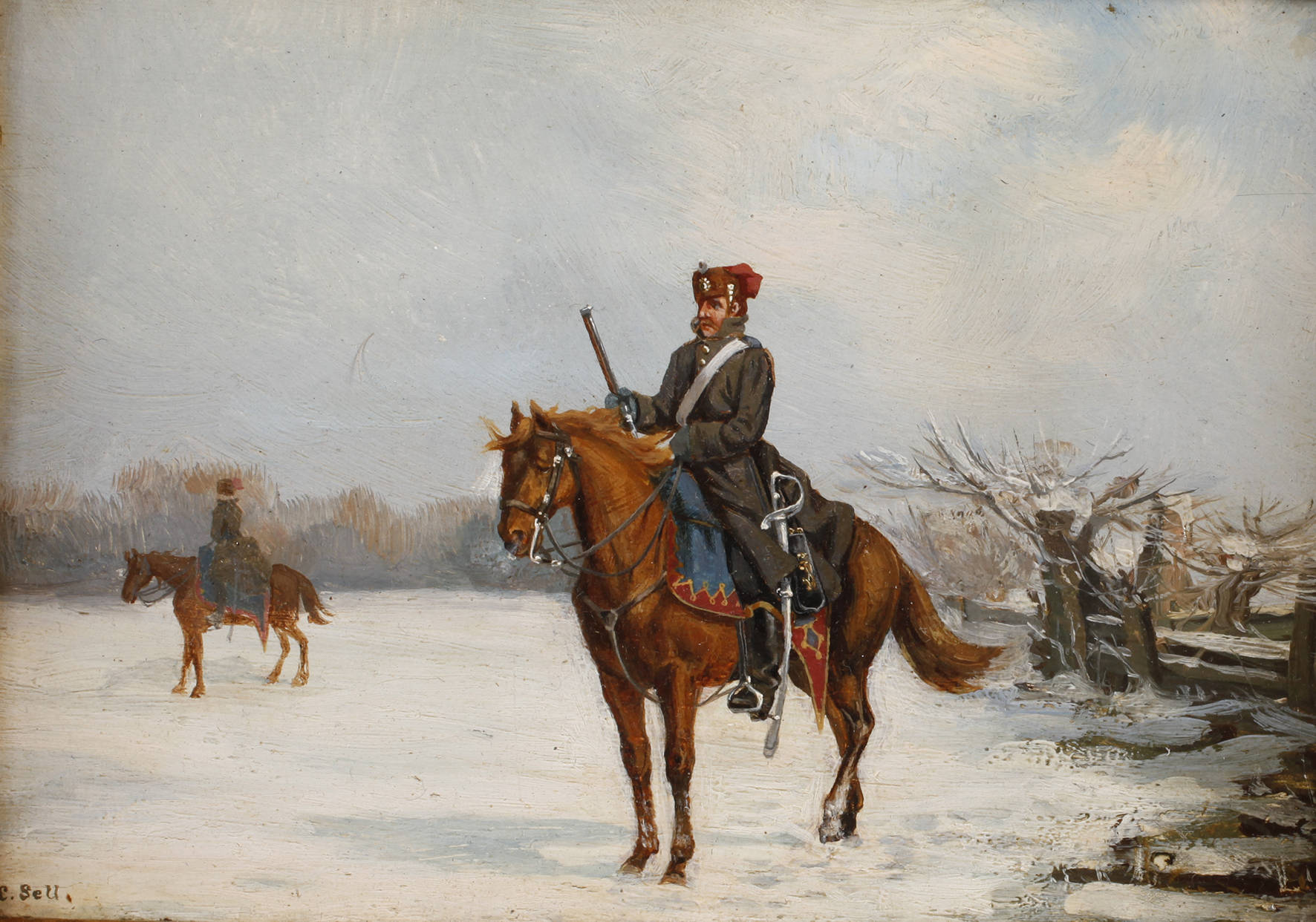 Christian Sell der Jüngere, Husar in Winterlandschaft