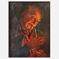 Otto Kirchner, alter Mann, seine Pfeife anzündend111