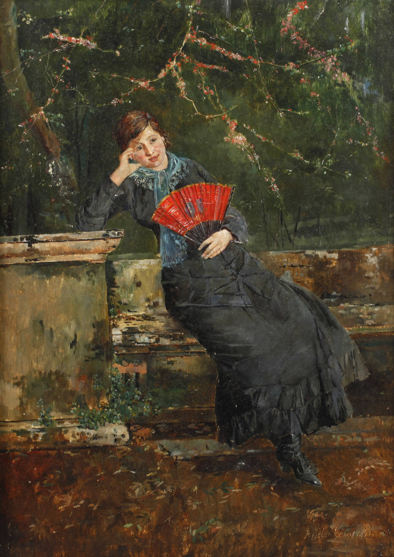 A. Weber, sinnende Dame mit Fächer
