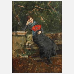 A. Weber, sinnende Dame mit Fächer