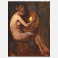 Sitzender Mädchenakt mit Messingschale111