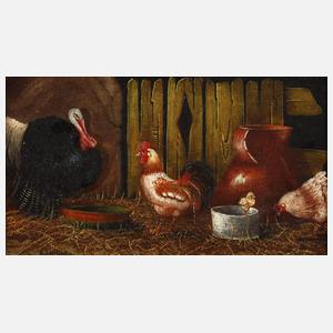 E. Capuano, Hühnerhof mit Truthahn