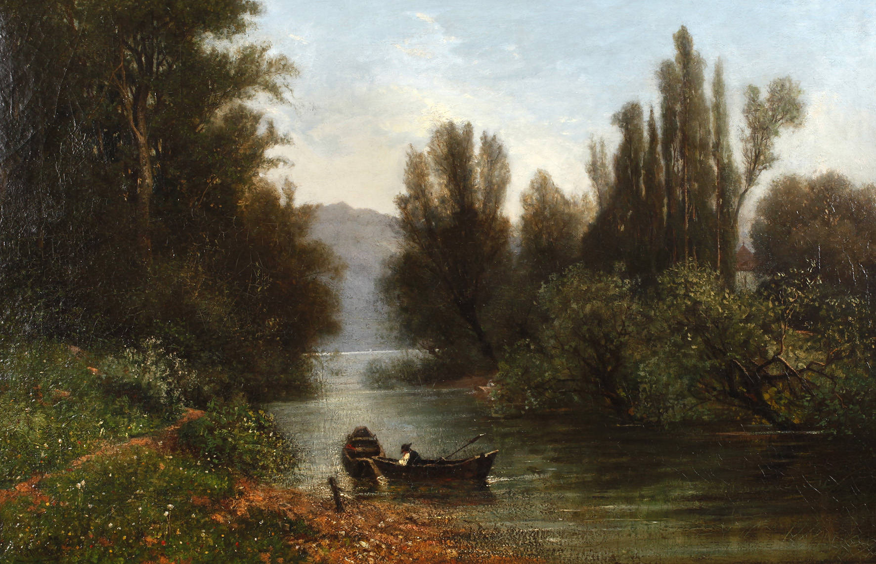Franz Xaver von Riedmüller, Flusslandschaft mit Angler