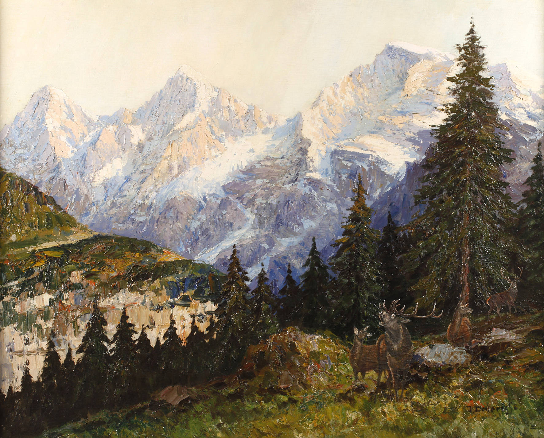Josef Dederichs, röhrende Hirsche im Gebirge