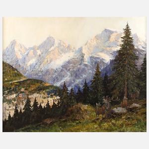 Josef Dederichs, röhrende Hirsche im Gebirge