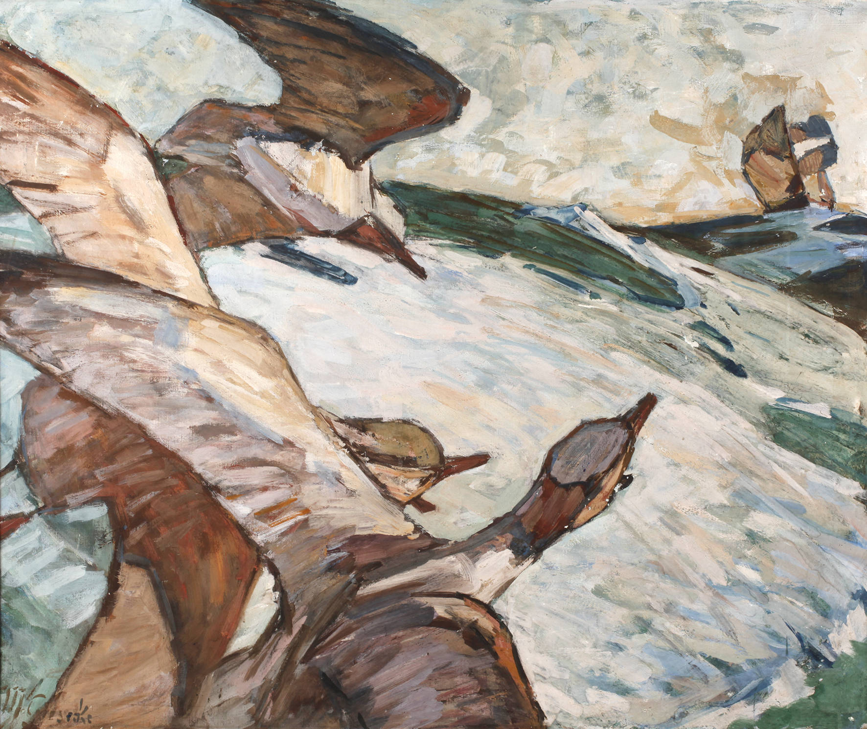 Max Giesecke, Gänse und Möwen im Flug