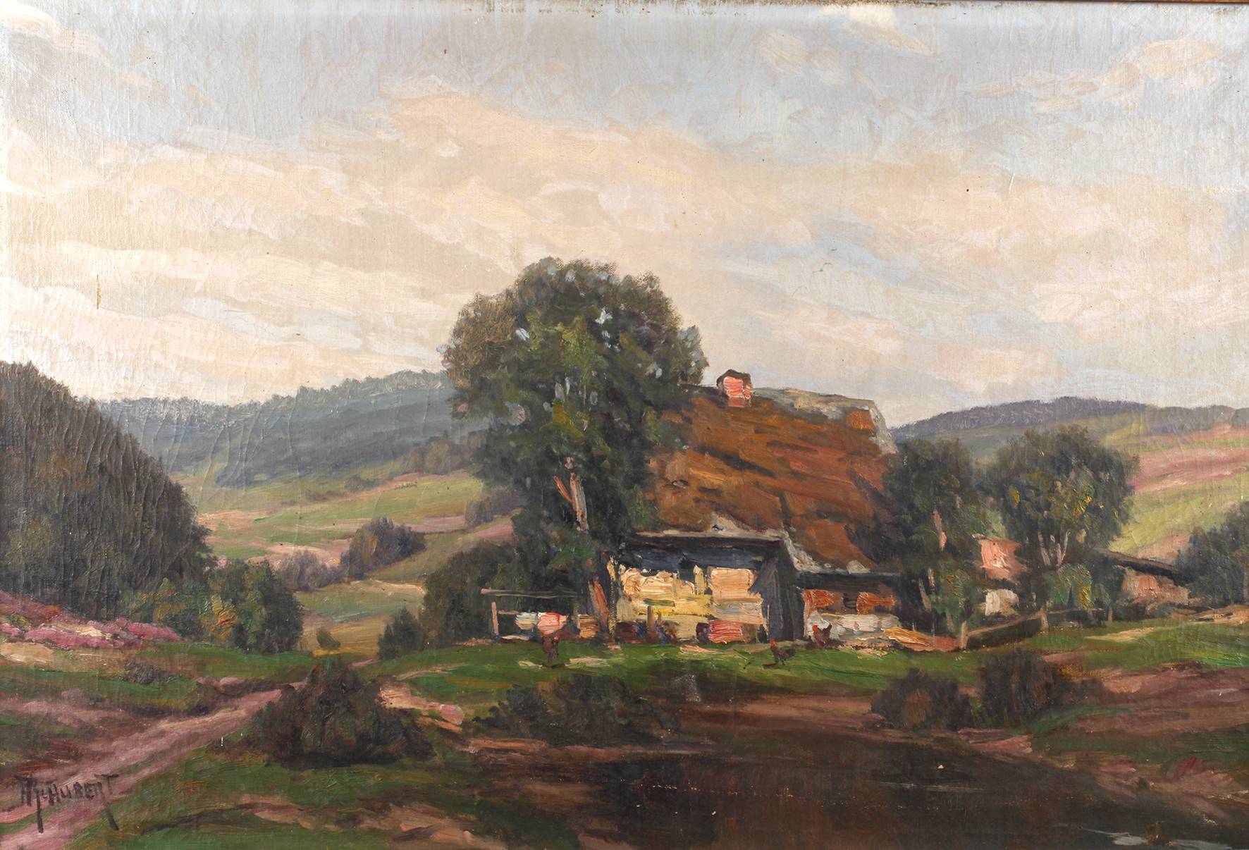 A. Schubert, Gehöft in Mittelgebirgslandschaft