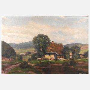 A. Schubert, Gehöft in Mittelgebirgslandschaft