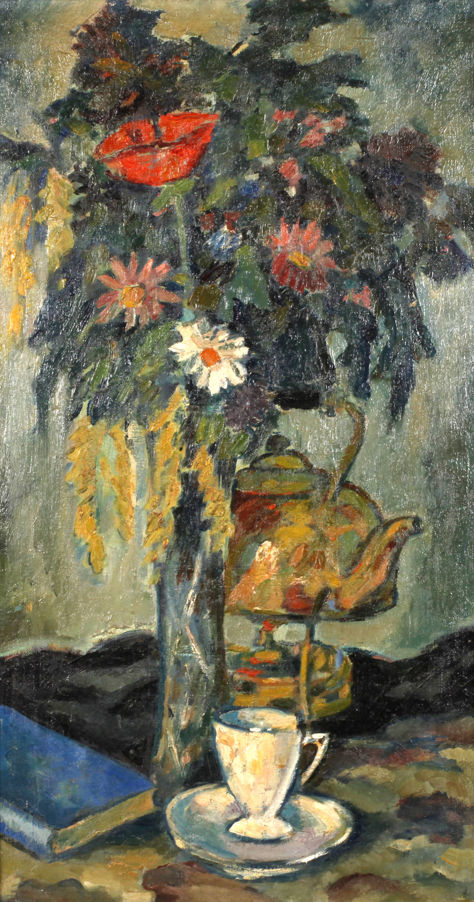 Blumenstillleben mit Teekanne