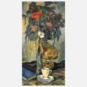 Blumenstillleben mit Teekanne
