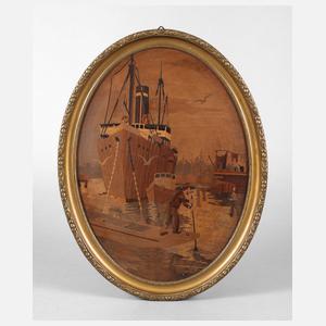 Marketerie mit Hafenszene