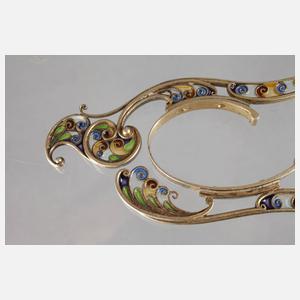 Russland sechs emaillierte Löffel und Zuckerzange