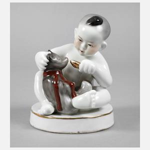 Porzellanfigur Knabe mit Teddy