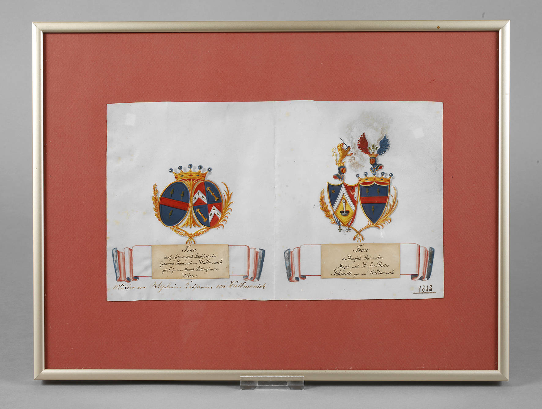 Zwei Alianzwappen Wallmenich/Schmidt