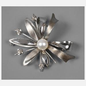 Weißgoldblüte Diamant und Perle