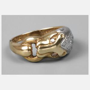 Löwenring mit cognacfarbenen Diamantaugen