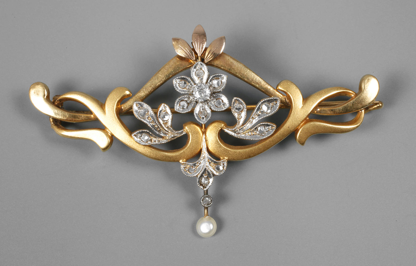 Jugendstilbrosche Gold mit Diamant