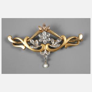 Jugendstilbrosche Gold mit Diamant