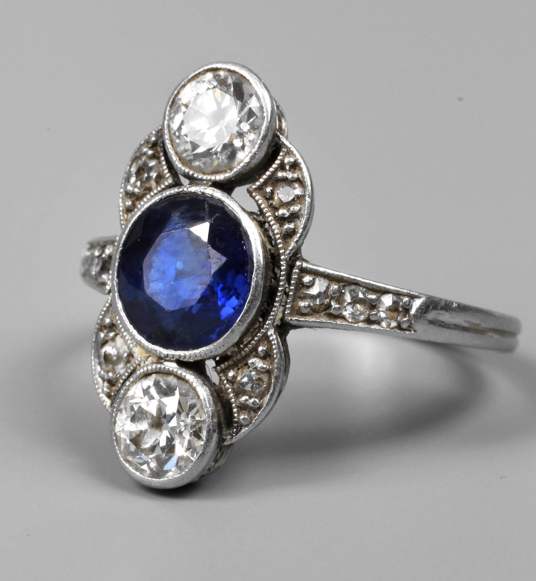 Art déco-Ring Brillant/Saphir