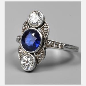 Art déco-Ring Brillant/Saphir