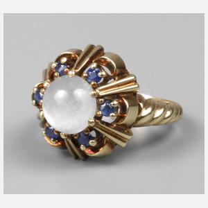 Goldring mit Mondstein und Saphir