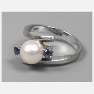 Perlring mit Saphir