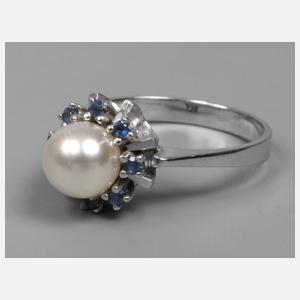 Perlring mit Saphir