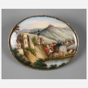 Porzellanbrosche mit Rheinlandschaft