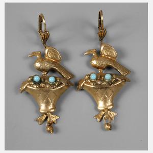 Paar Ohrhänger Vögel mit Blütenkörben