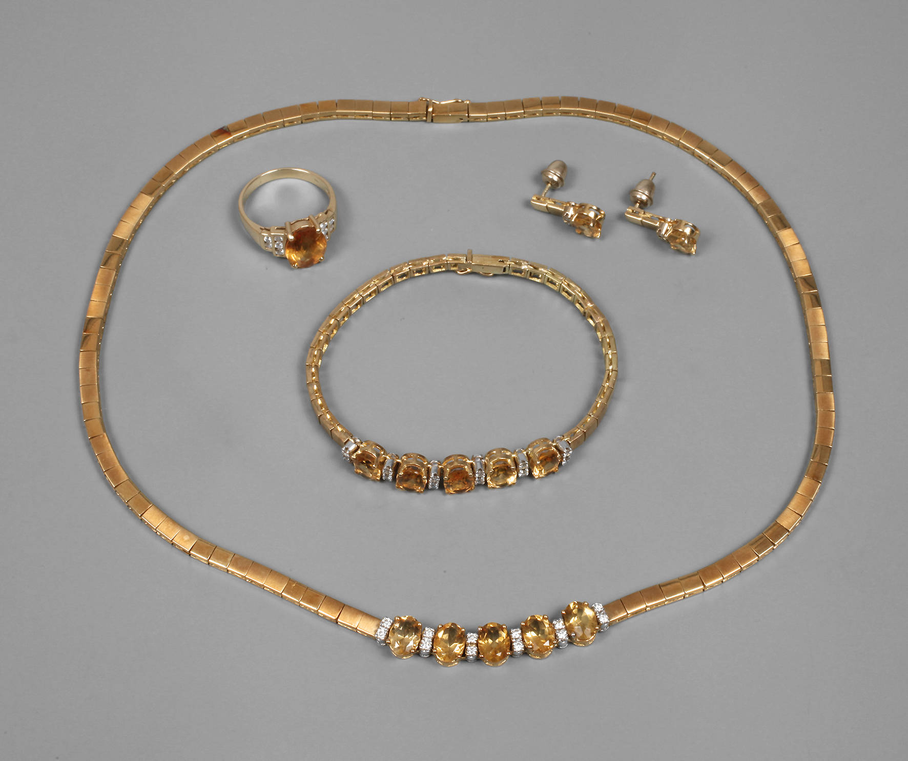 Hochwertiges Schmuckset Gold, Citrin und Brillant